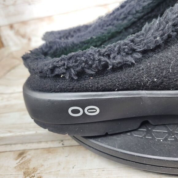 OOFOS OOcoozie Mule Slippers Men\'s Size 11 Black Sherpa Lined Comfort Slip On main image 5